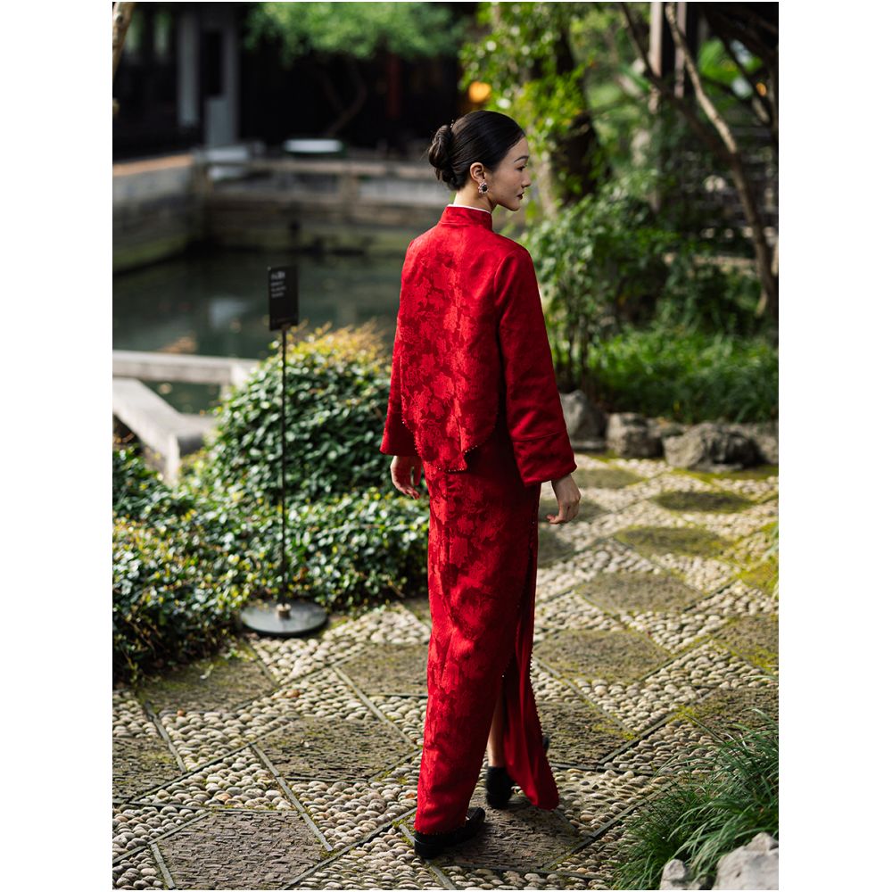 Dear Peony Red Bridal Toast Dress Cheongsam 2026 Long Sleeve Engagement Dress Set for Exiting the Pavilion and Returning to the Door Casual Clothes image 3