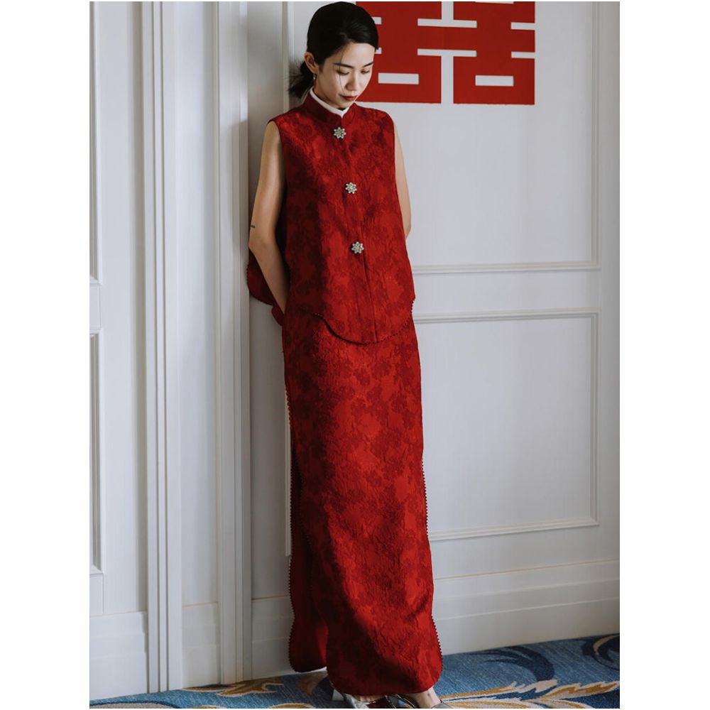 New Chinese style morning photography dress for brides two piece set light luxury dignified temperament grand toast dress long image 4