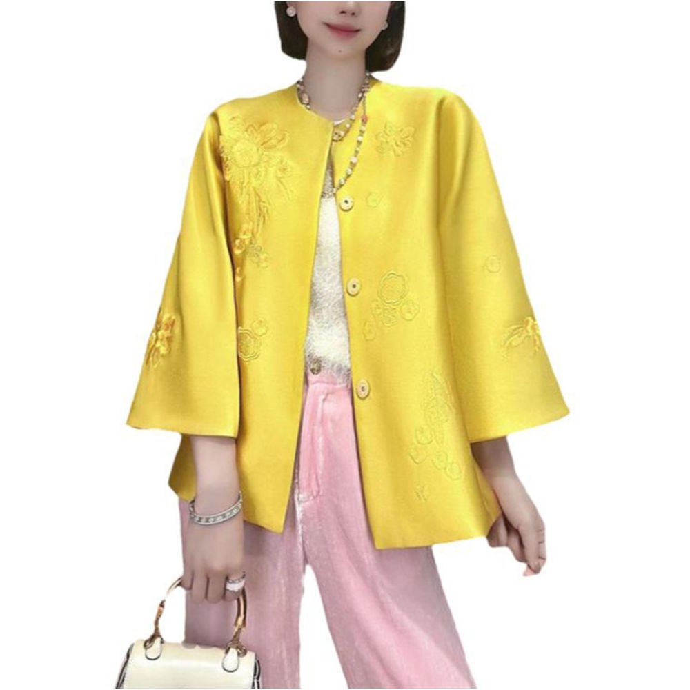 Top tier brand discounts high end new models with flared sleeves silk wool outerwear high end embroidered round neck outerwear for women image 4