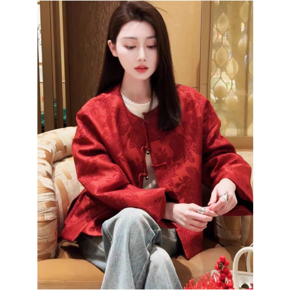 ASAYA5988 – Ruby Heritage Jacquard Jacket ❤️🌺