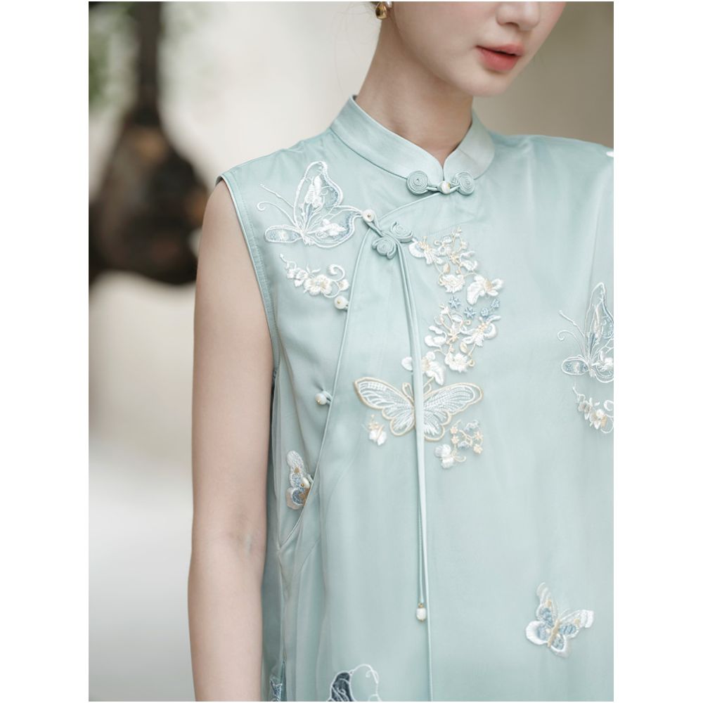 New Chinese style dress for women in the summer of 2025 loose fitting sleeveless with a Chinese style temperament Improved cheongsam with slanted placket and buckle image 4
