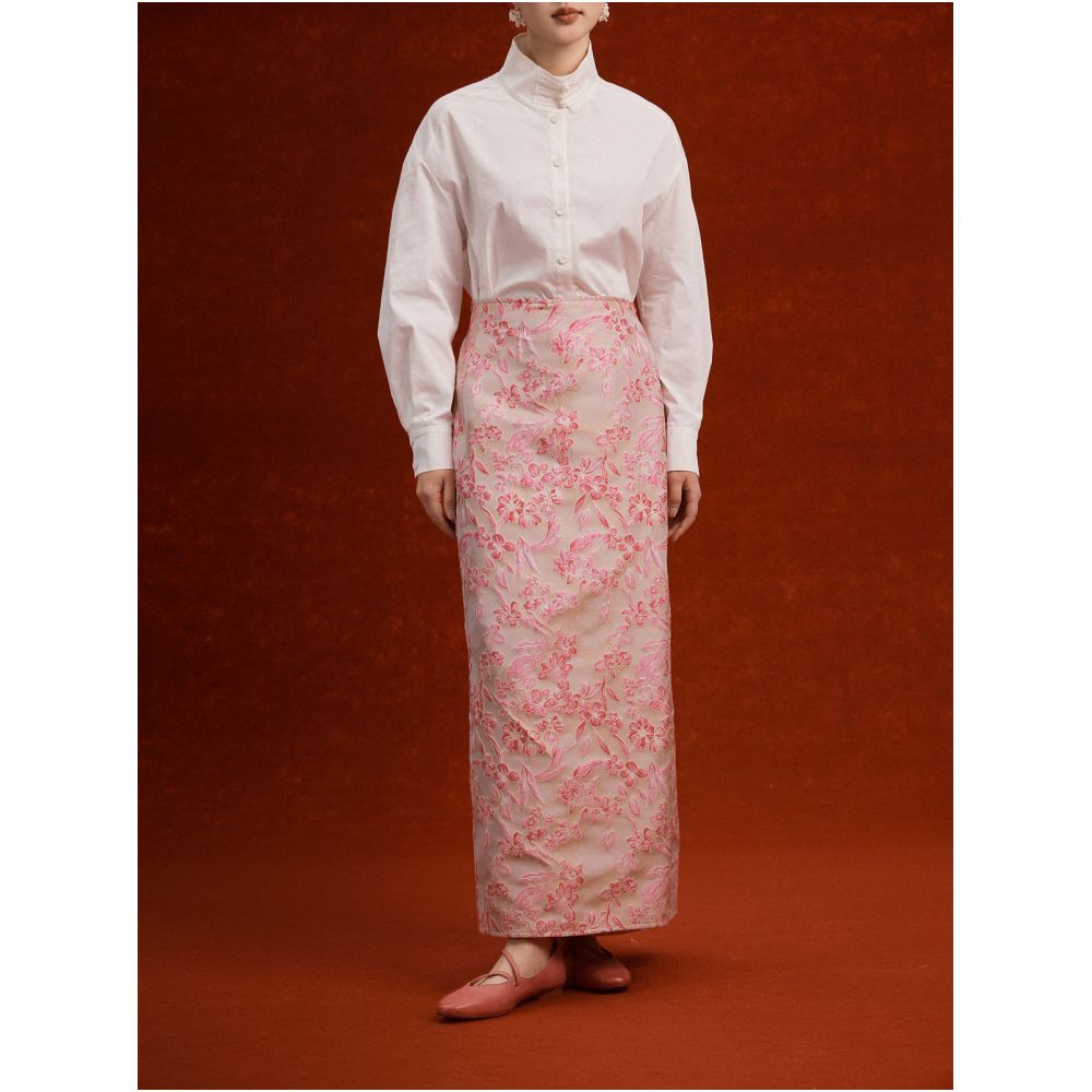 Recite the Twelve Yuan Day 3D Relief Jacquard Fold Overlapping Split Half Skirt Retro Simple Chinese Half Skirt image 1