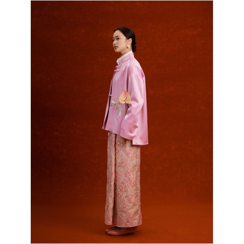 Recite the Twelve Yuan Day 3D Relief Jacquard Fold Overlapping Split Half Skirt Retro Simple Chinese Half Skirt image 2