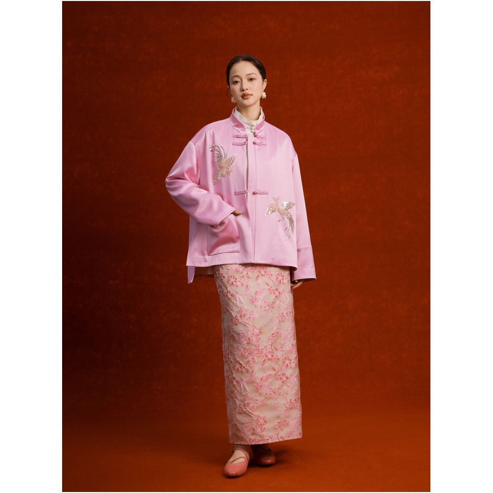 Recite the Twelve Yuan Day 3D Relief Jacquard Fold Overlapping Split Half Skirt Retro Simple Chinese Half Skirt image 4