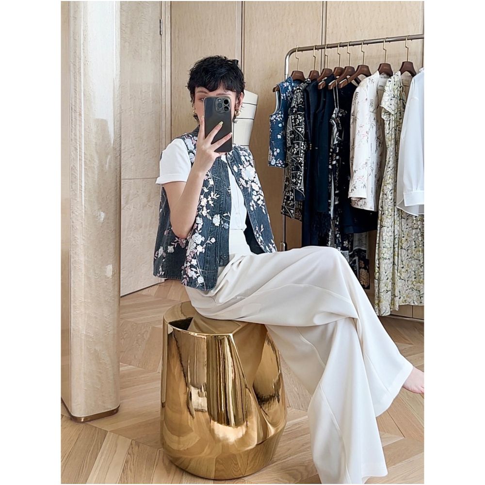 MR 99 Colorful Charm Orchid Treasure Full Version Colorful Flower Leaf Bead Stacked Embroidery Cotton Cowboy Stand up Collar Small Vest image 5