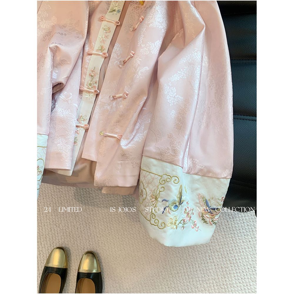 Pink new Chinese style light embroidery patchwork jacket for women s early spring new style gentle and high end Zen style improved Tang style clothing image 2