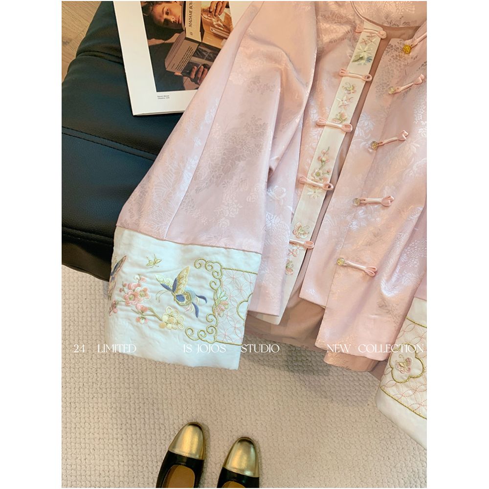 Pink new Chinese style light embroidery patchwork jacket for women s early spring new style gentle and high end Zen style improved Tang style clothing image 3