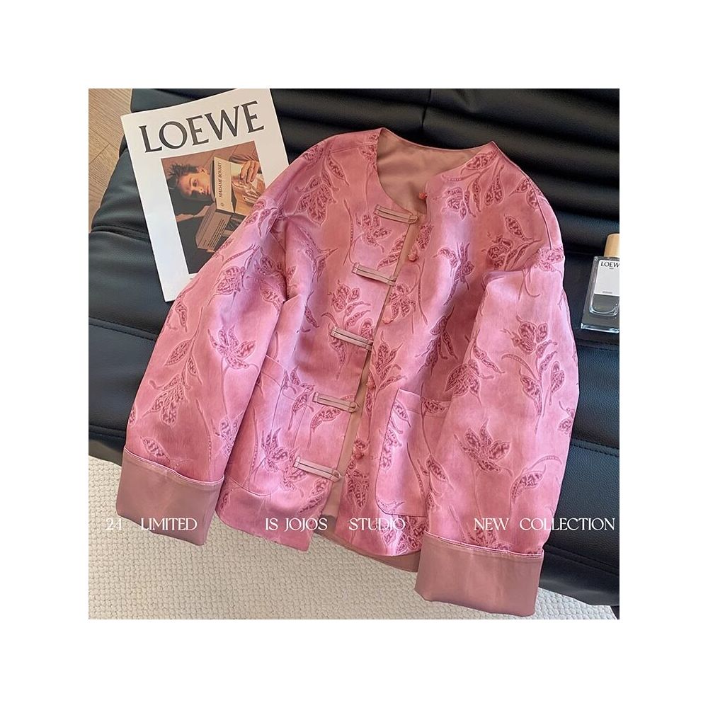 Pink New Chinese Tang style Jacquard Buckle Women s Coat Spring New Light Chinese Style Unique Zen Style Thin Top image 1