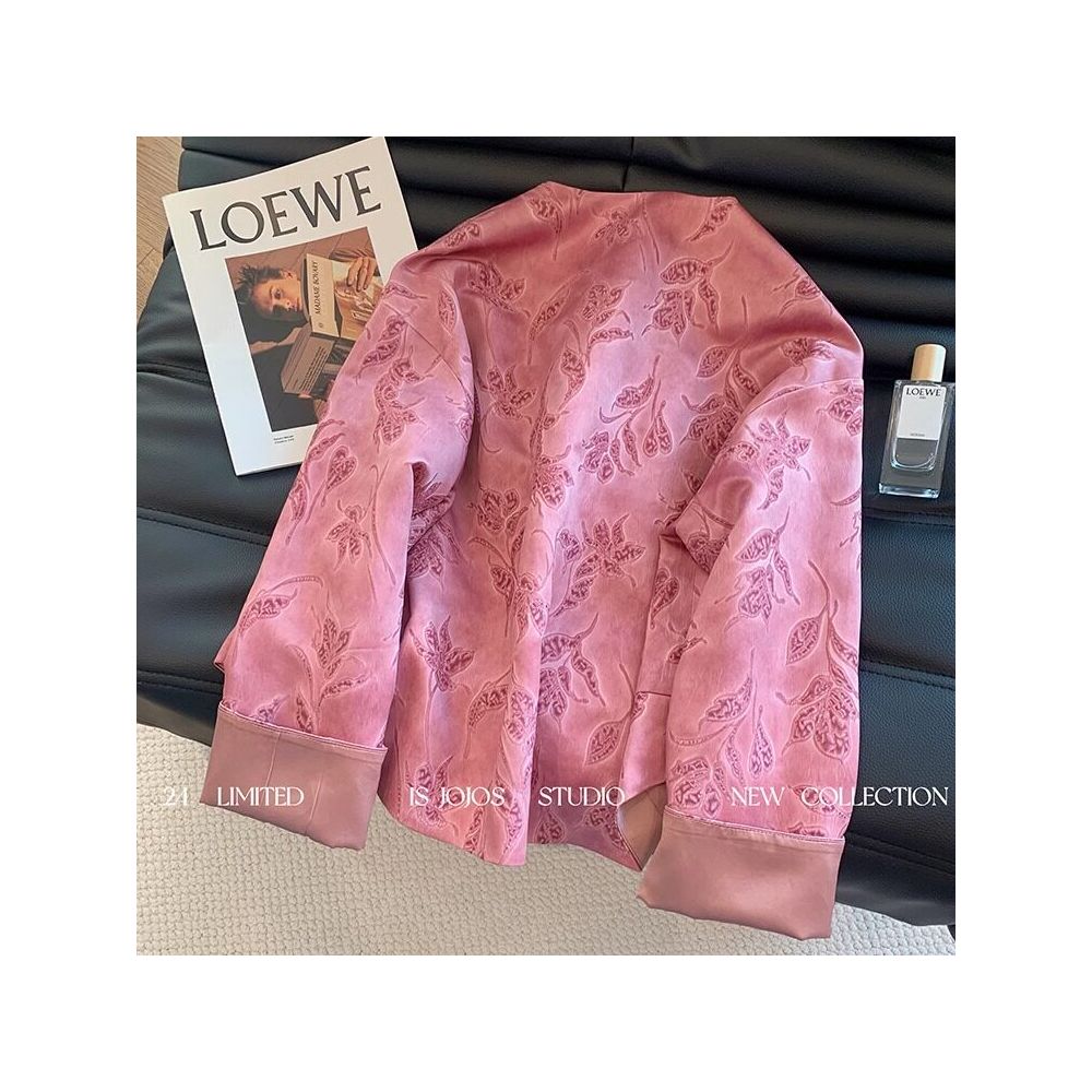 Pink New Chinese Tang style Jacquard Buckle Women s Coat Spring New Light Chinese Style Unique Zen Style Thin Top image 2