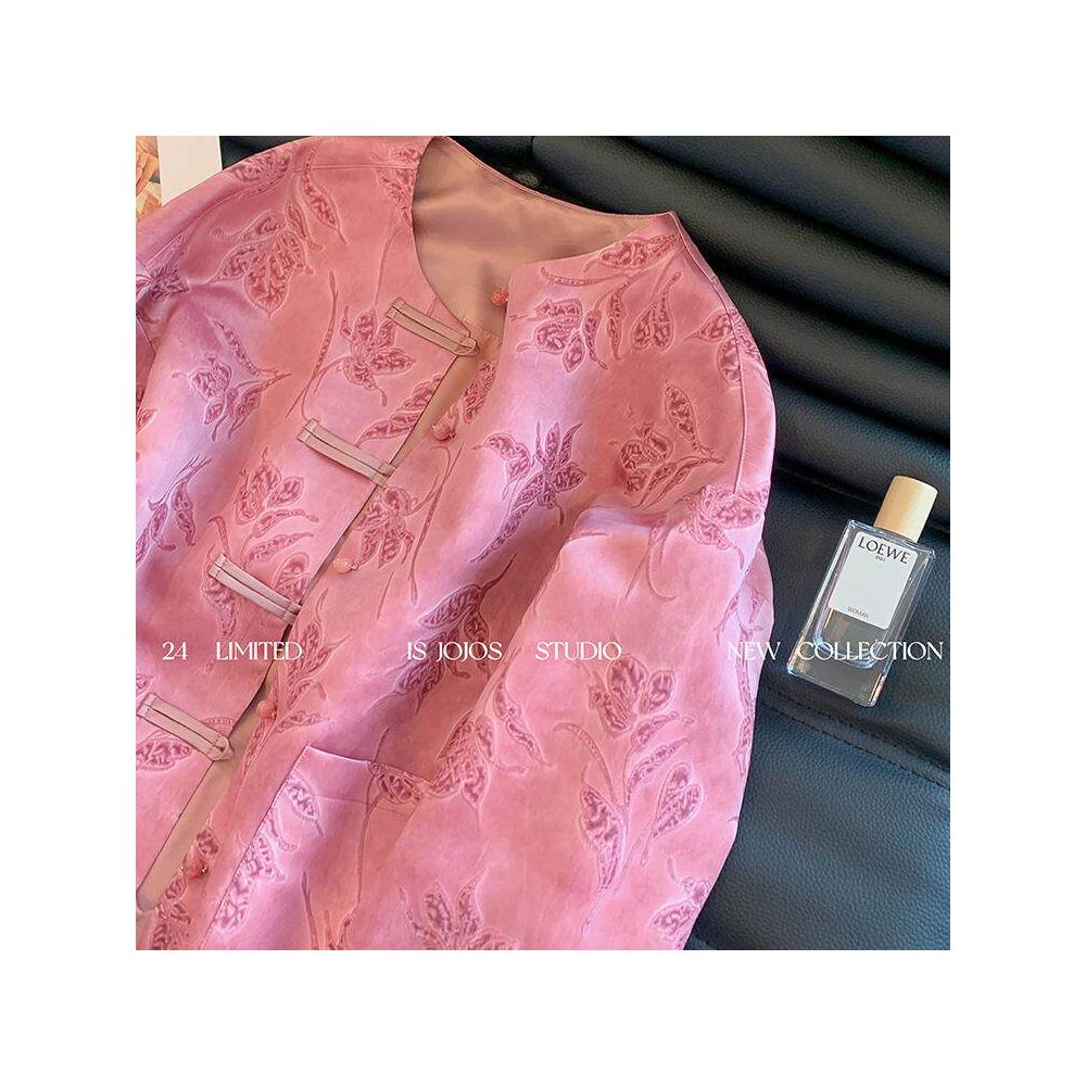 Pink New Chinese Tang style Jacquard Buckle Women s Coat Spring New Light Chinese Style Unique Zen Style Thin Top image 3