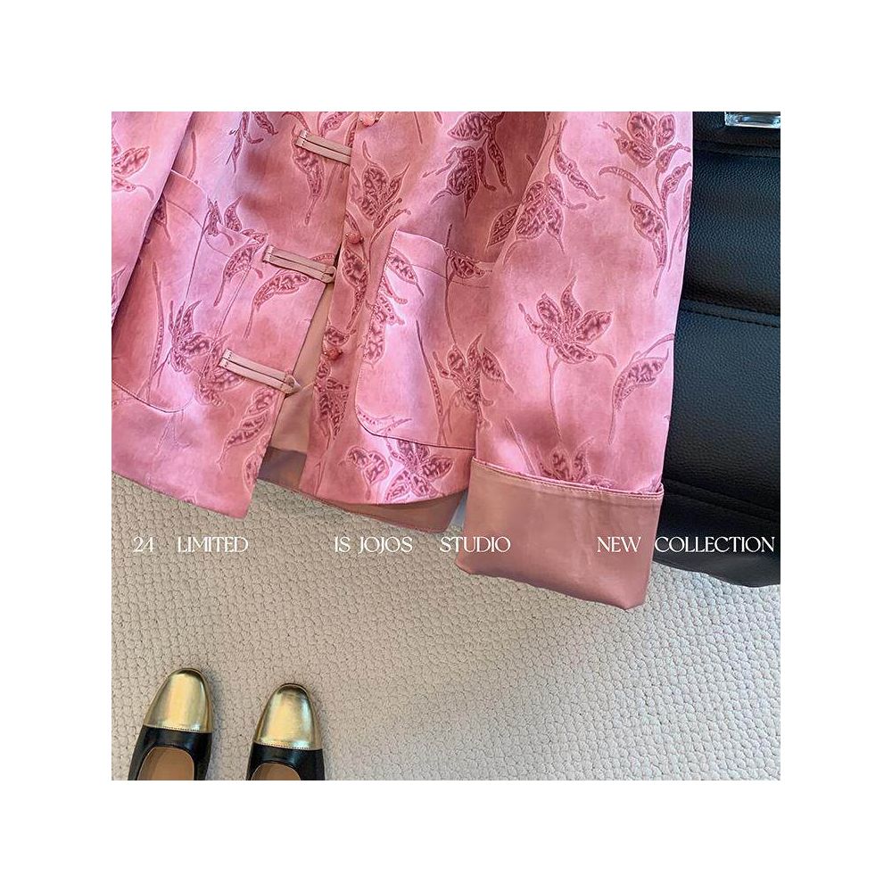 Pink New Chinese Tang style Jacquard Buckle Women s Coat Spring New Light Chinese Style Unique Zen Style Thin Top image 5