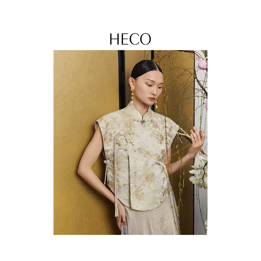 HECO lotus pond pattern new Chinese style lotus pond pattern Song brocade vest buttoned jacquard sleeveless top for women image 2