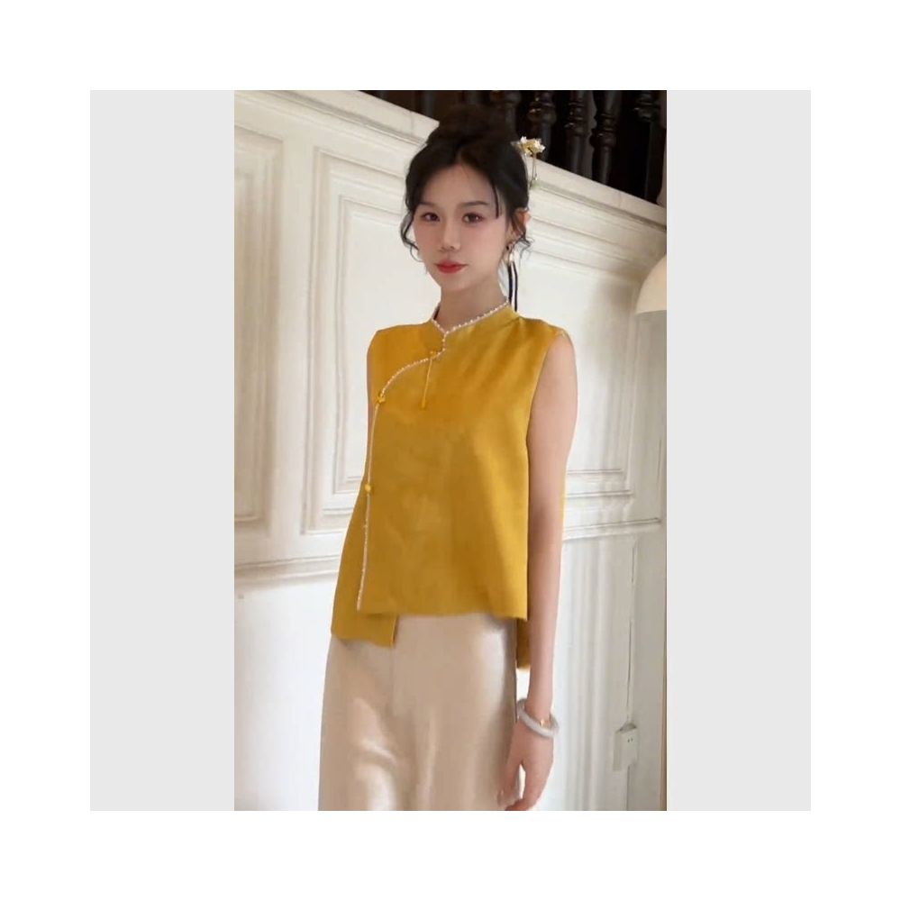 ASAYA6020 – Golden Pearl Mandarin Vest Set ✨🌼
