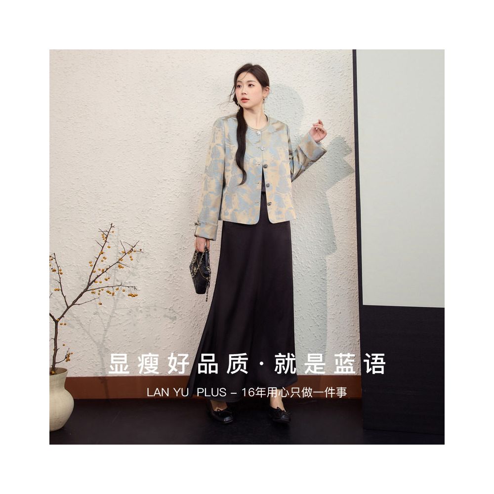 Blue language plus size women s clothing new Chinese jacquard temperament jacket top camisole dress spring and autumn outfit set 2025 image 4