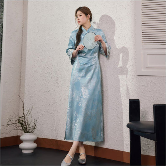 ASAYA6025 – Celestial Silk Cheongsam Dress 🌊✨