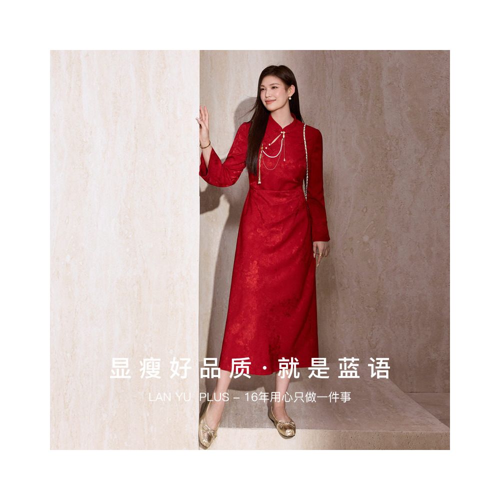 National Color Blossoms 2 0 Blue Language Large Size Women s Clothing New Chinese Red Engagement Cheongsam Pinch Waist and Look Thin Dress image 4