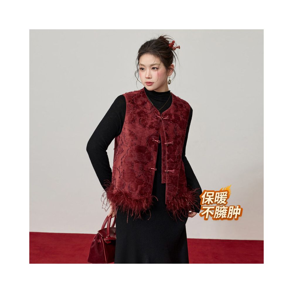 Blue Language Large Size New Chinese Chenier Heavy Industry Jacquard Shoulder Vest Jacket 2025 Winter New Chinese Style Top image 3