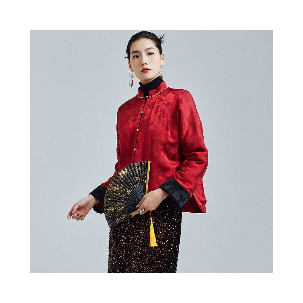 2024 Winter New Chinese Jacquard Red Cotton Coat Moyu New Chinese Tang Coat Retro Style Top image 2