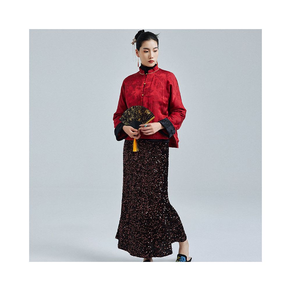 2024 Winter New Chinese Jacquard Red Cotton Coat Moyu New Chinese Tang Coat Retro Style Top image 3