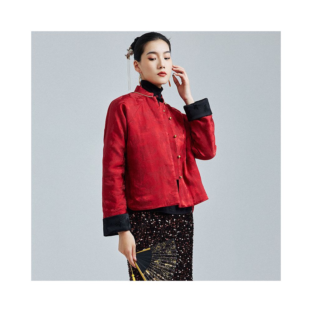 2024 Winter New Chinese Jacquard Red Cotton Coat Moyu New Chinese Tang Coat Retro Style Top image 4