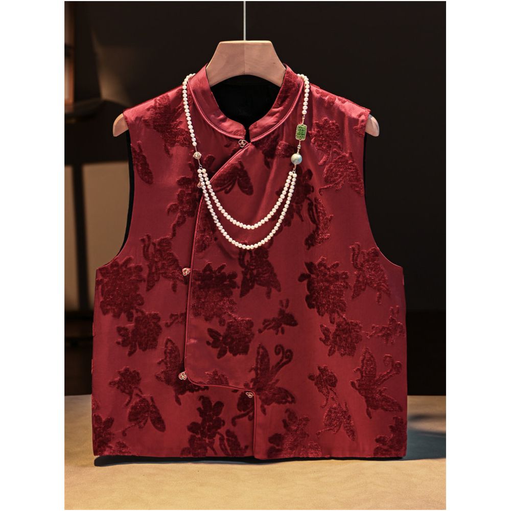 New Chinese style vest for spring 2025 red New Year s clothing Tang style vest Chinese style vest modified cheongsam retro jacket image 0