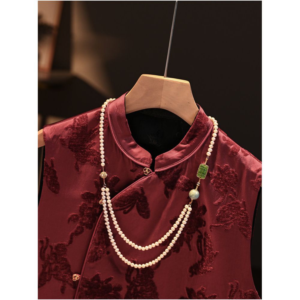 New Chinese style vest for spring 2025 red New Year s clothing Tang style vest Chinese style vest modified cheongsam retro jacket image 1