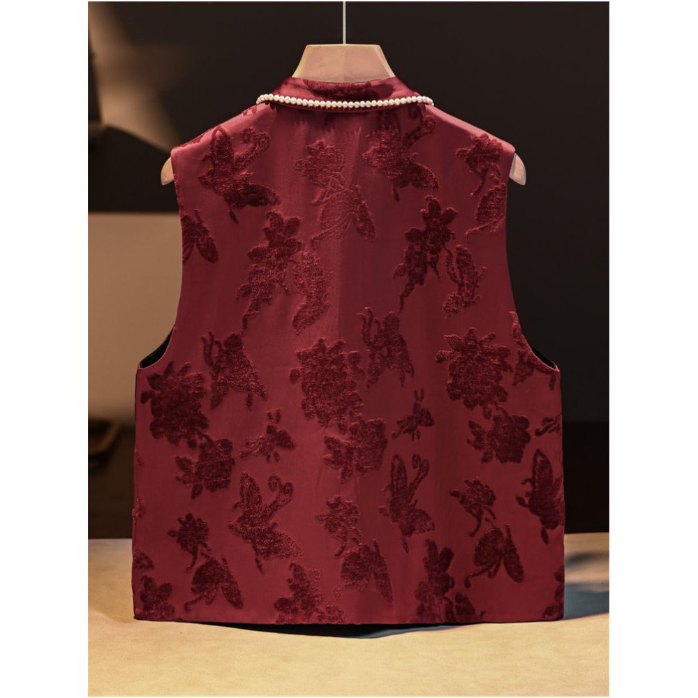 New Chinese style vest for spring 2025 red New Year s clothing Tang style vest Chinese style vest modified cheongsam retro jacket image 3