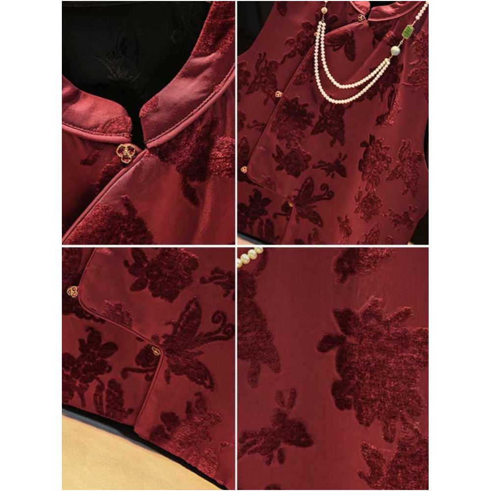 New Chinese style vest for spring 2025 red New Year s clothing Tang style vest Chinese style vest modified cheongsam retro jacket image 4
