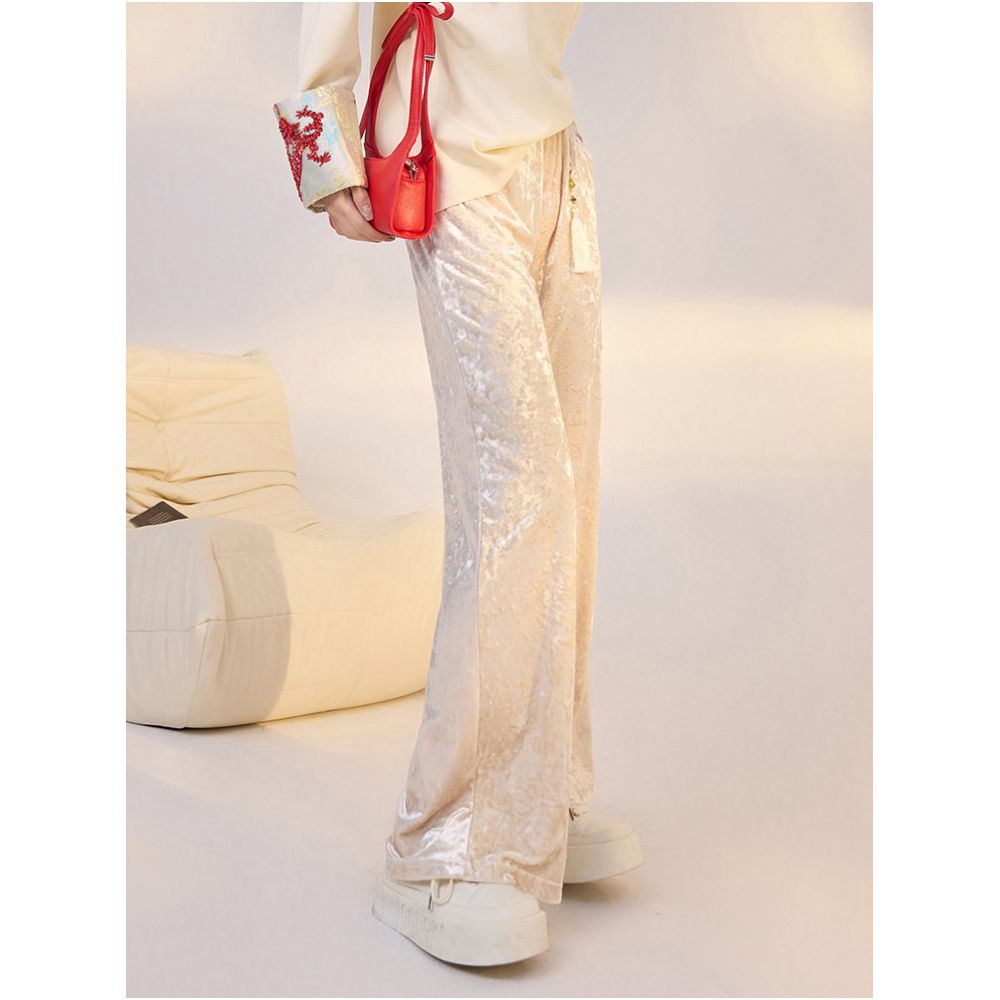 Tang Dou High Ding Jade Spring New Chinese Velvet Wide Leg Pants with National Style and Premium Pattern Straight Leg Pants for Women image 3