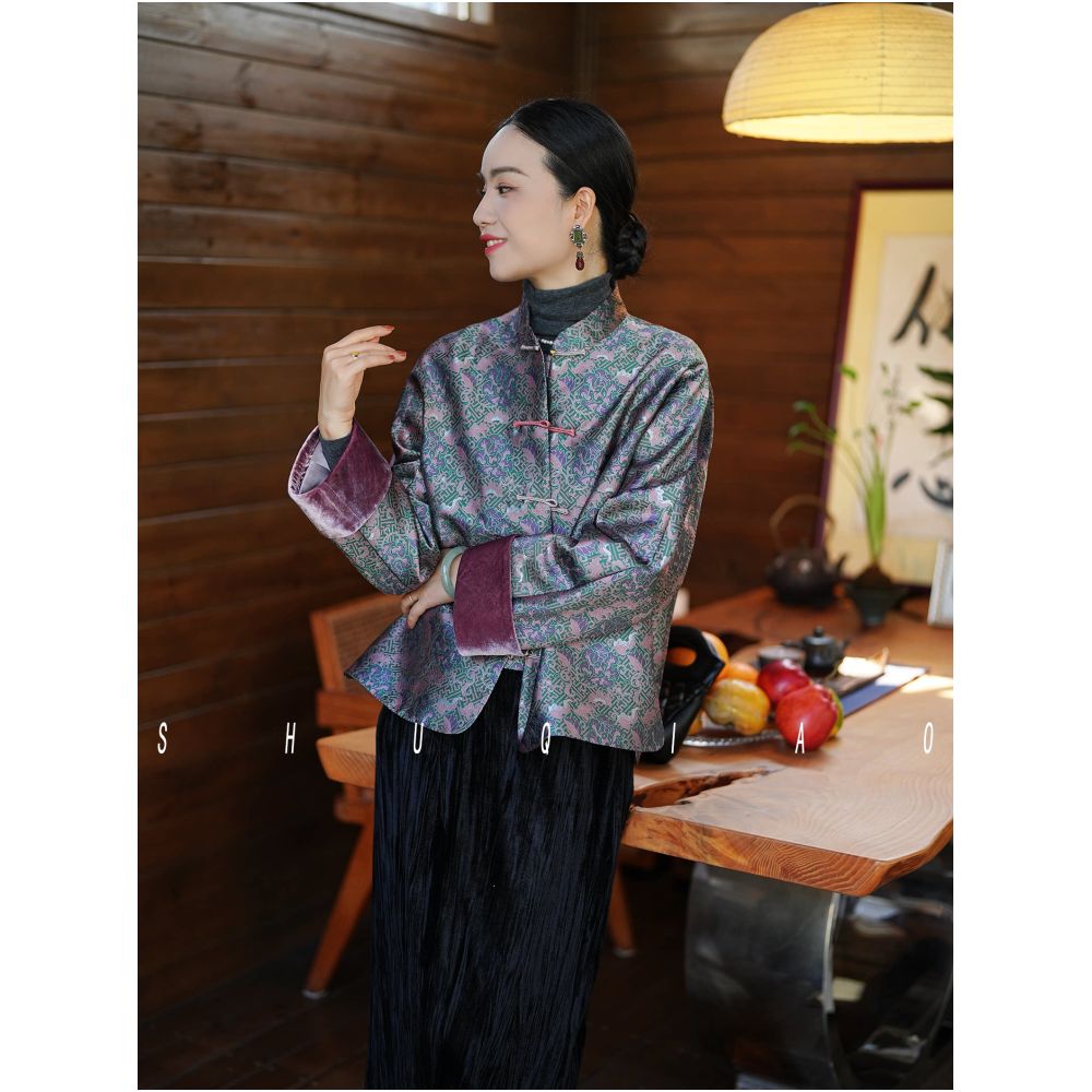 Shu Qiao Shao Song Jin Entangled Branch Flower Mi Same Style True Cardigan New Chinese Style Stand Collar Original Spring and Autumn Coat Top for Women image 0