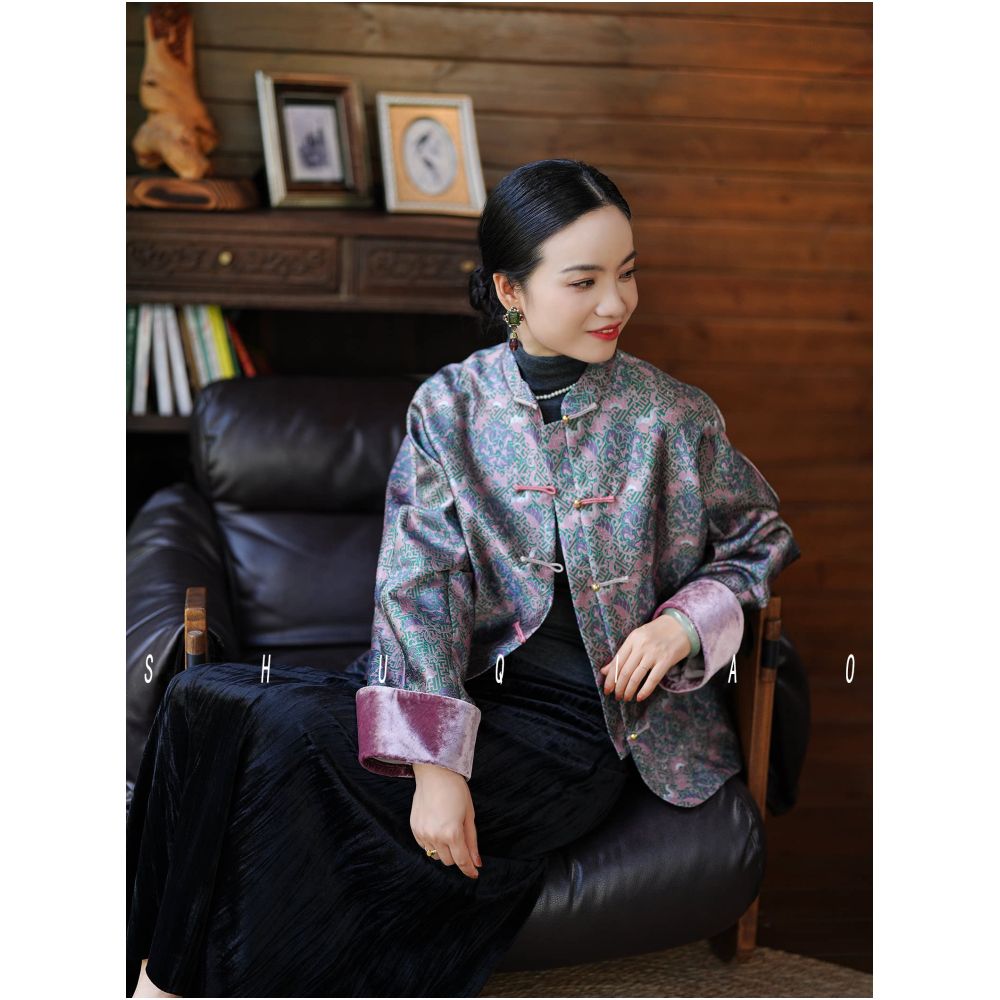 Shu Qiao Shao Song Jin Entangled Branch Flower Mi Same Style True Cardigan New Chinese Style Stand Collar Original Spring and Autumn Coat Top for Women image 2