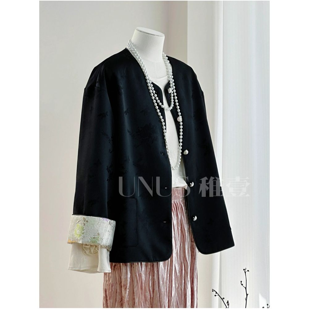UNUS Young Chinese Style Pink New Chinese Coat Song Jin Tiled Flower Plate Buckle Short Spring and Autumn Women s Cotton Robe image 1