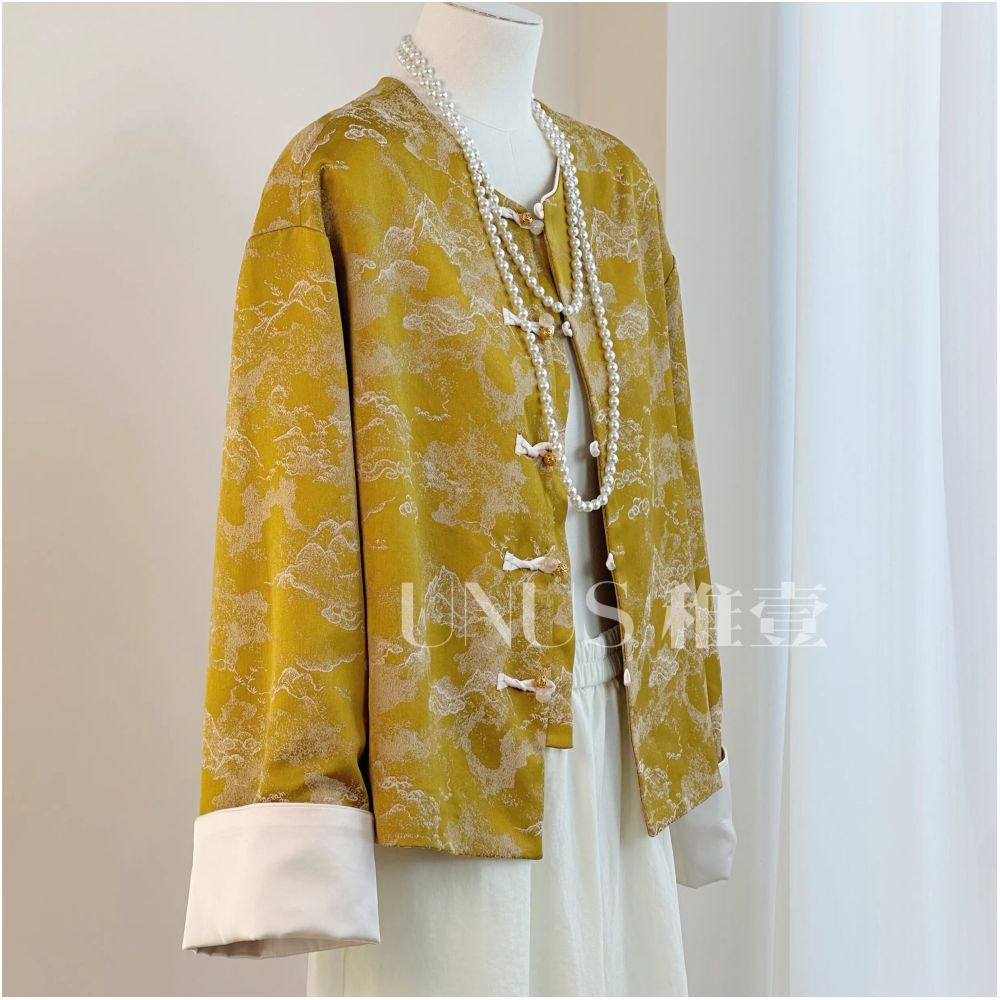 UNUS Zhiyi New Chinese Zen style Yellow Tang style National style Coat Women s Spring and Autumn High end Temperament Top Short image 1