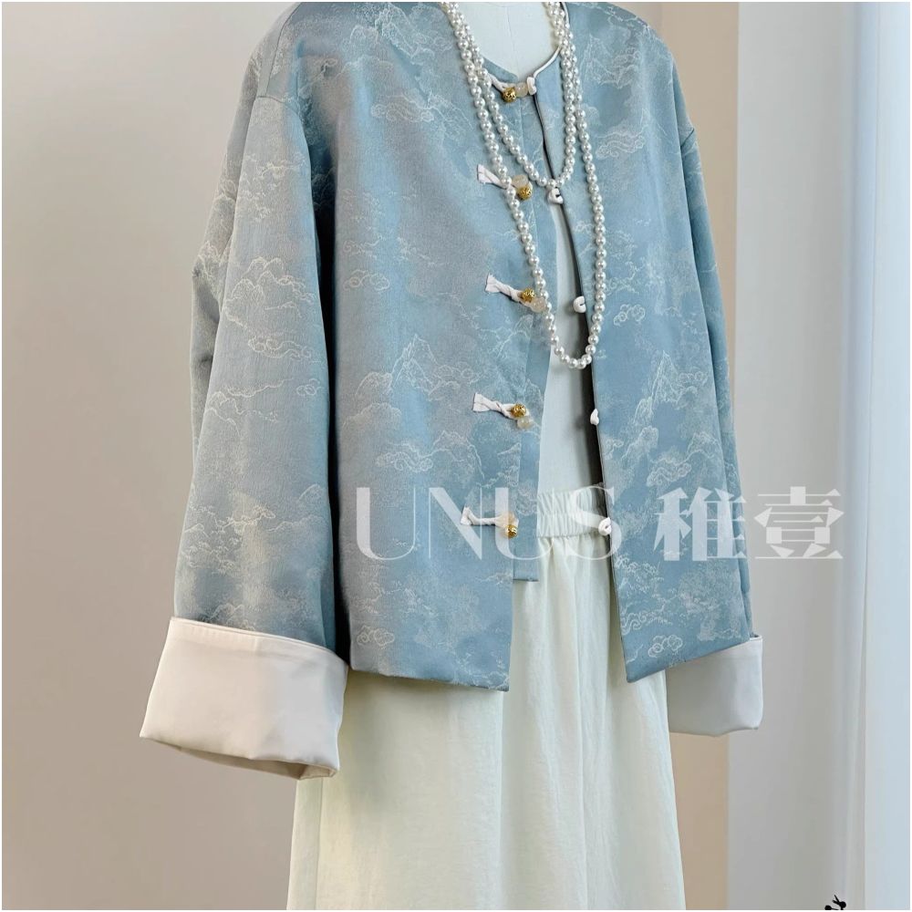 UNUS Zhiyi New Chinese Zen style Yellow Tang style National style Coat Women s Spring and Autumn High end Temperament Top Short image 2