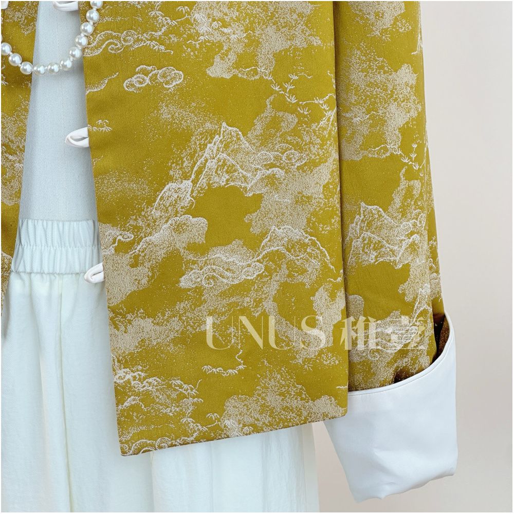 UNUS Zhiyi New Chinese Zen style Yellow Tang style National style Coat Women s Spring and Autumn High end Temperament Top Short image 4