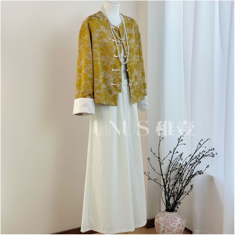 UNUS Zhiyi New Chinese Zen style Yellow Tang style National style Coat Women s Spring and Autumn High end Temperament Top Short image 5