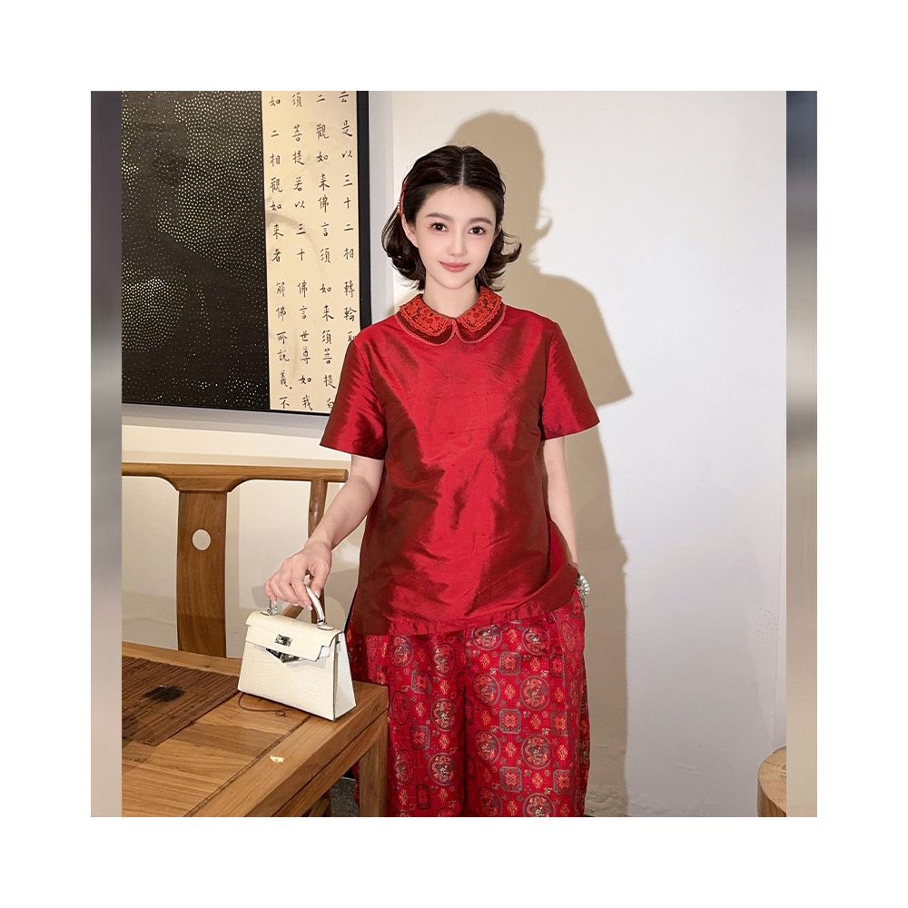 ASAYA6082 – Scarlet Charm Silk Blouse ❤️✨