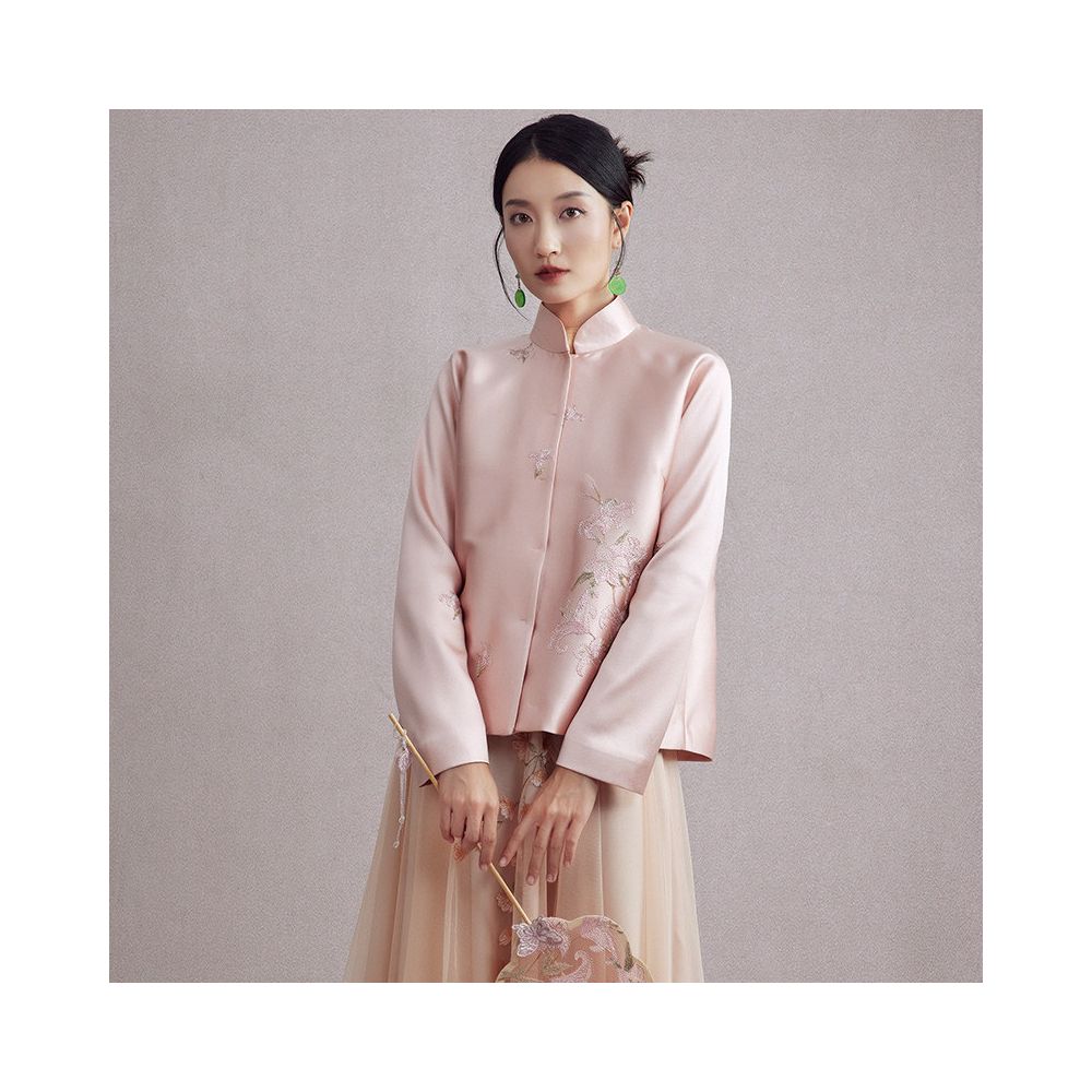 Moyu 2025 Autumn Winter New Style Chinese Style Satin Middle Open Tang Top Chinese Gentle Style Coat image 1