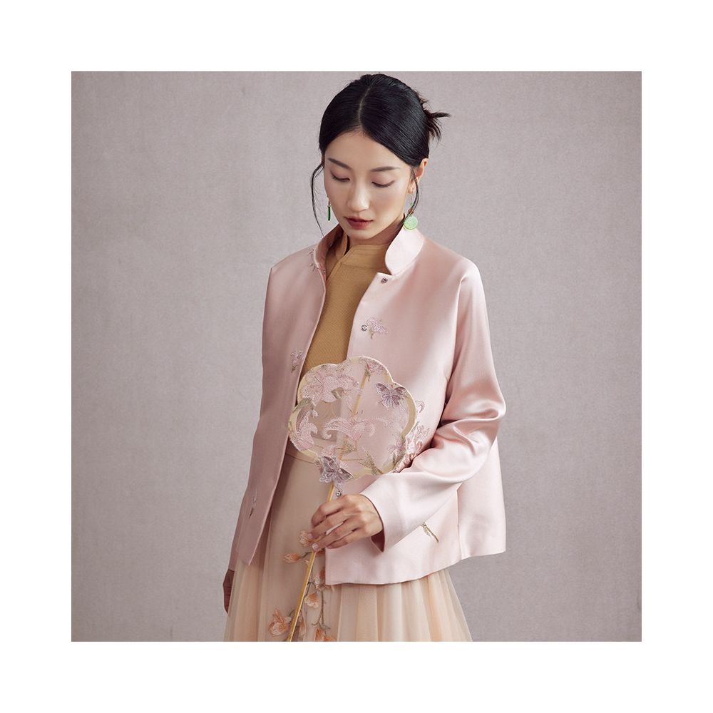 Moyu 2025 Autumn Winter New Style Chinese Style Satin Middle Open Tang Top Chinese Gentle Style Coat image 2