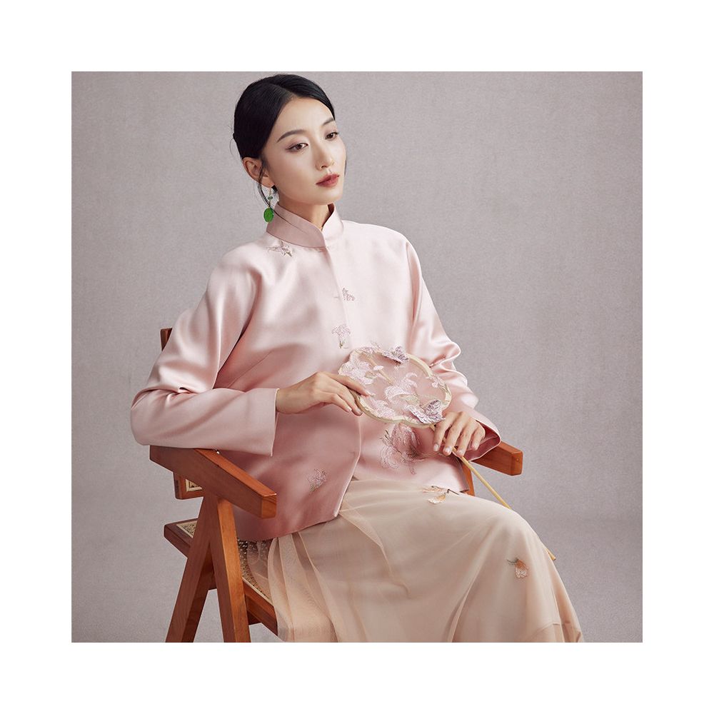 Moyu 2025 Autumn Winter New Style Chinese Style Satin Middle Open Tang Top Chinese Gentle Style Coat image 3