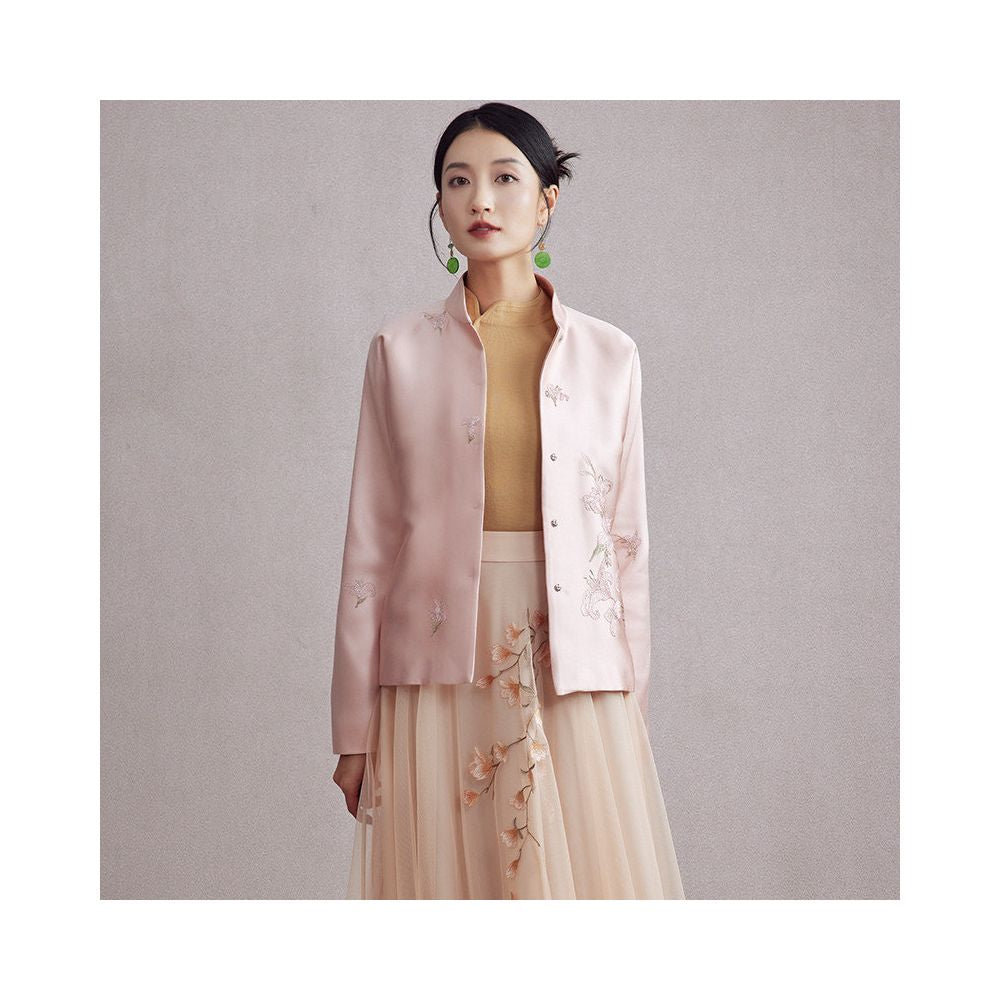 Moyu 2025 Autumn Winter New Style Chinese Style Satin Middle Open Tang Top Chinese Gentle Style Coat image 4