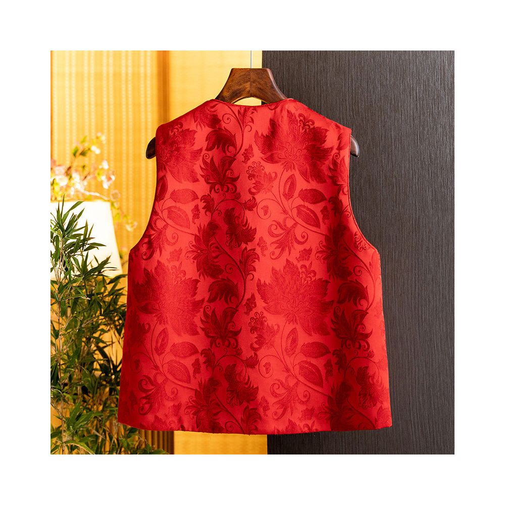 New Chinese style wool jacket with cotton jacquard fashionable and elegant vest women s 2025 winter new red western style jacket image 2