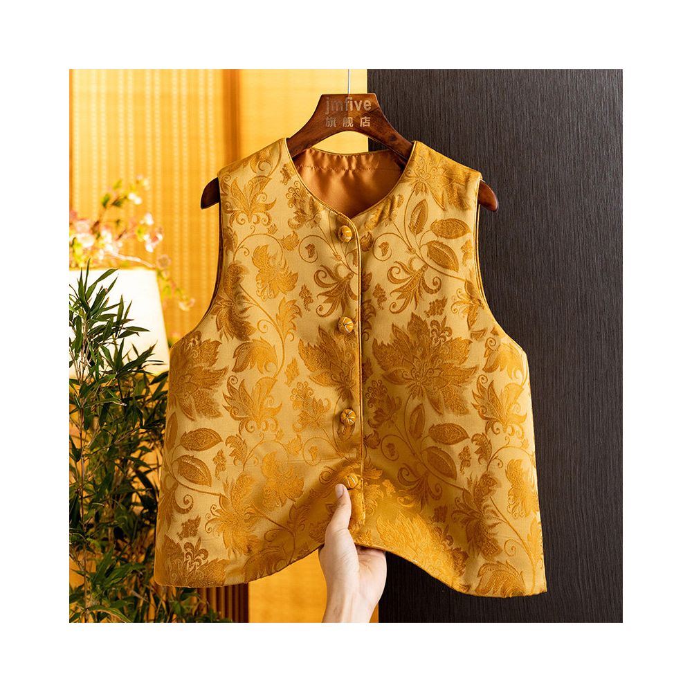 New Chinese style wool jacket with cotton jacquard fashionable and elegant vest women s 2025 winter new red western style jacket image 3