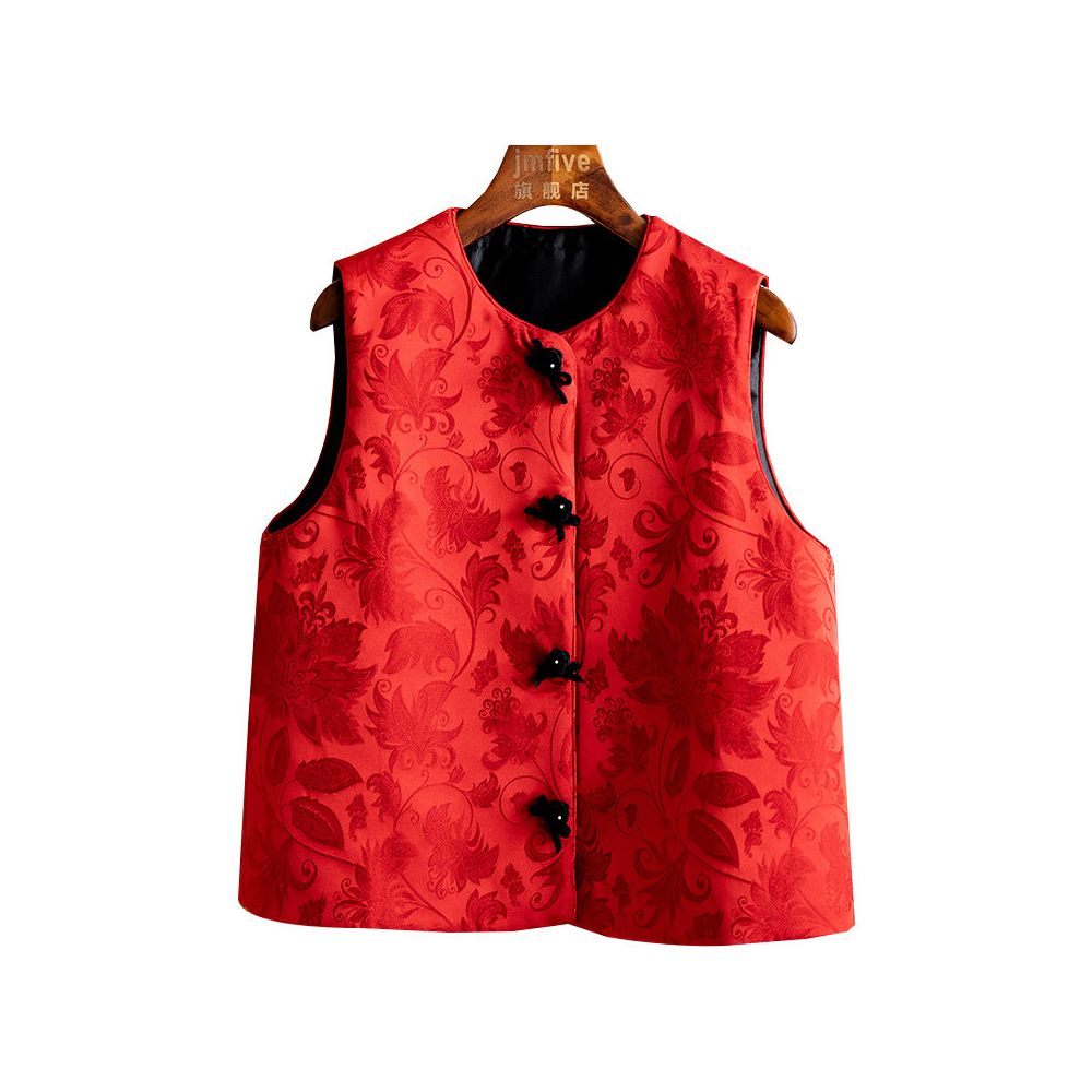 New Chinese style wool jacket with cotton jacquard fashionable and elegant vest women s 2025 winter new red western style jacket image 5