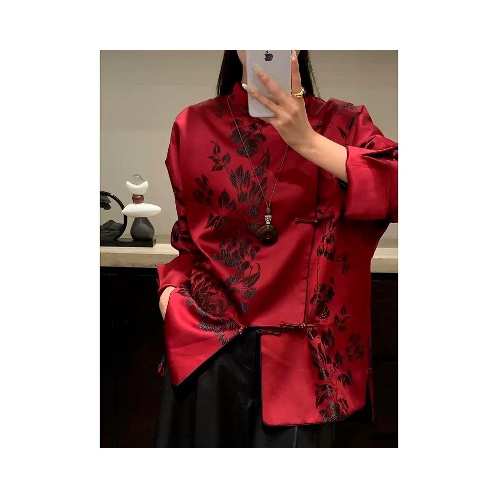 New Chinese style high end light luxury temperament retro button top women s 2026 spring new red niche shirt image 1