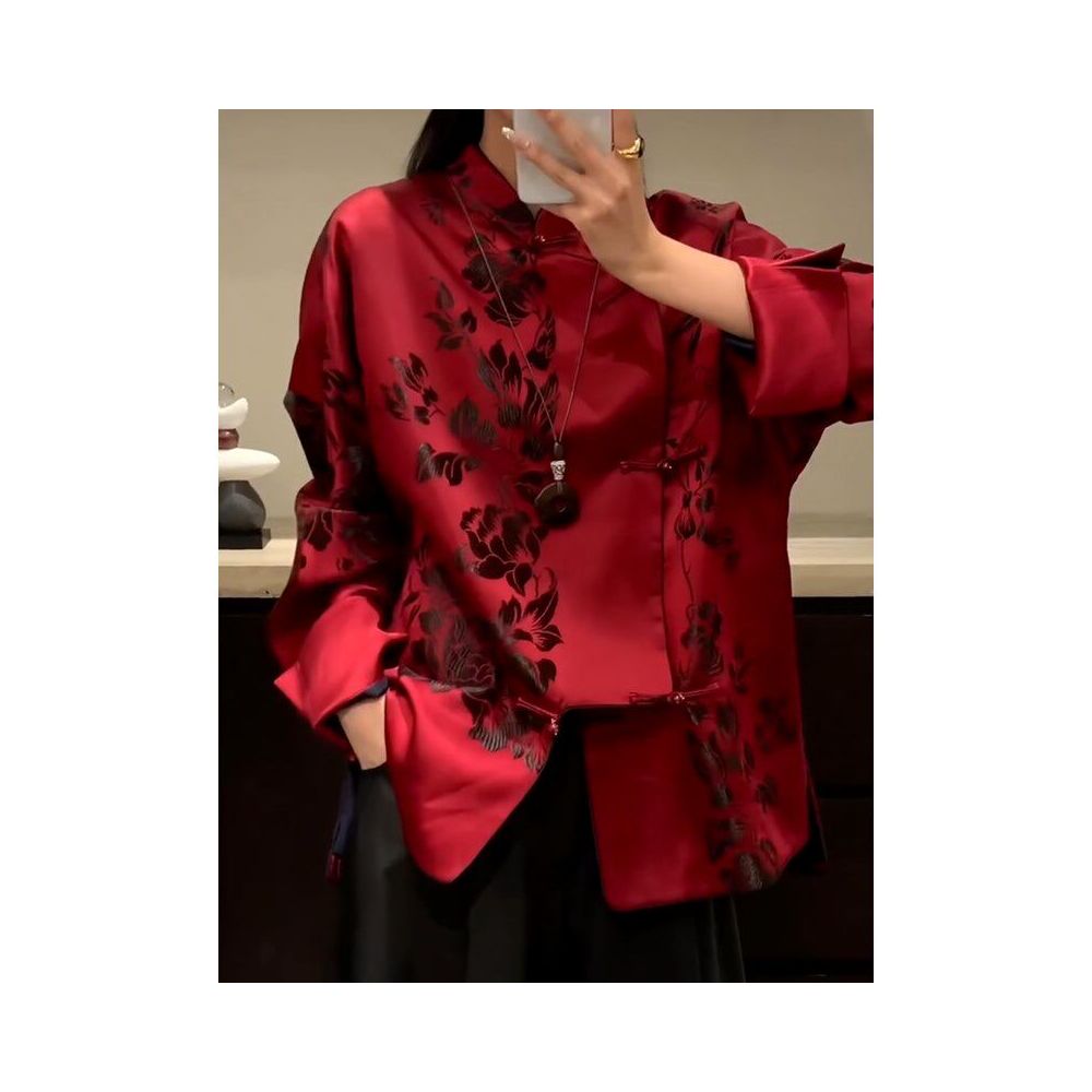 New Chinese style high end light luxury temperament retro button top women s 2026 spring new red niche shirt image 3