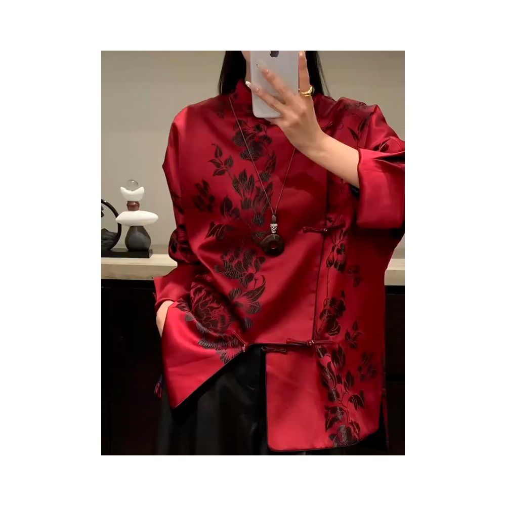 New Chinese style high end light luxury temperament retro button top women s 2026 spring new red niche shirt image 5
