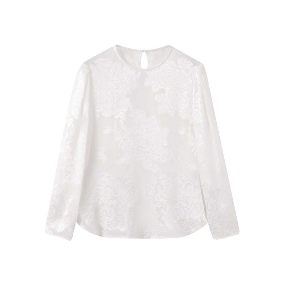 Ruyi Lianyun Retro New Chinese Long sleeved Top Commuter Style Round Neck Mulberry Silk Scissors Shirt for Women in Spring 2024 image 5