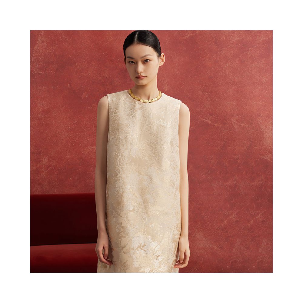 Ruyi Lianyun Spring and Autumn New Round Collar Jacquard Straight Tube Dress for Women Retro New Chinese Style Panbuckle Long Dress image 2