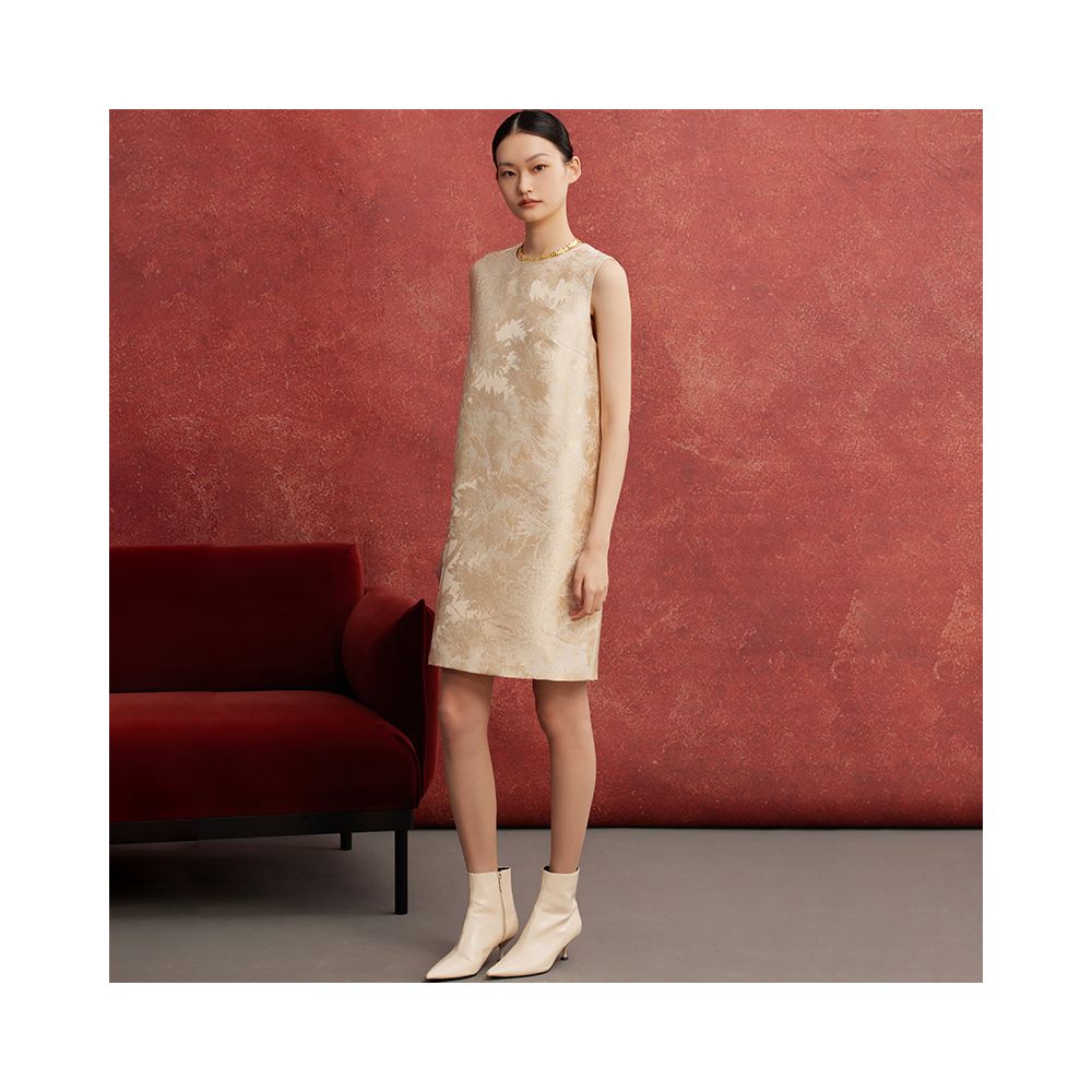 Ruyi Lianyun Spring and Autumn New Round Collar Jacquard Straight Tube Dress for Women Retro New Chinese Style Panbuckle Long Dress image 4